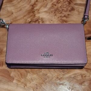 COACH Lavender Pebbled Leather Crossbody Wallet with Silver Hardware